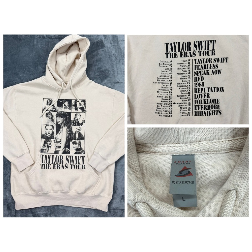 Taylor Swift The Eras Tour Hoodie Cream Concert Merch Mens Large L Tour‎ Dates